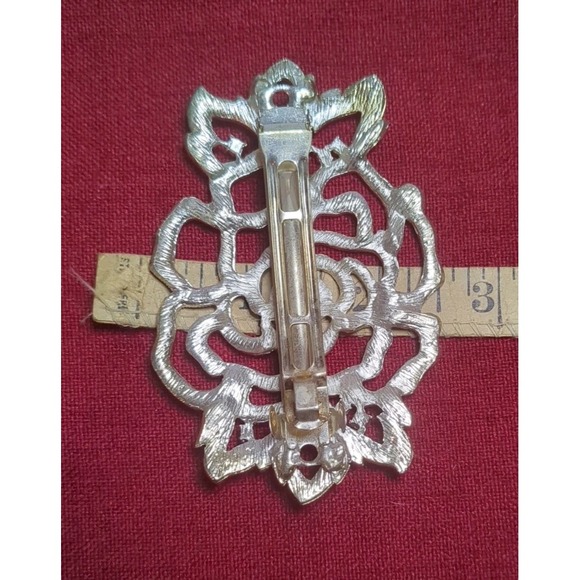 Vntg Style Large Rhinestone Rose Flower Hair Barrette Clip Wedding Formal Prom - Picture 7 of 7